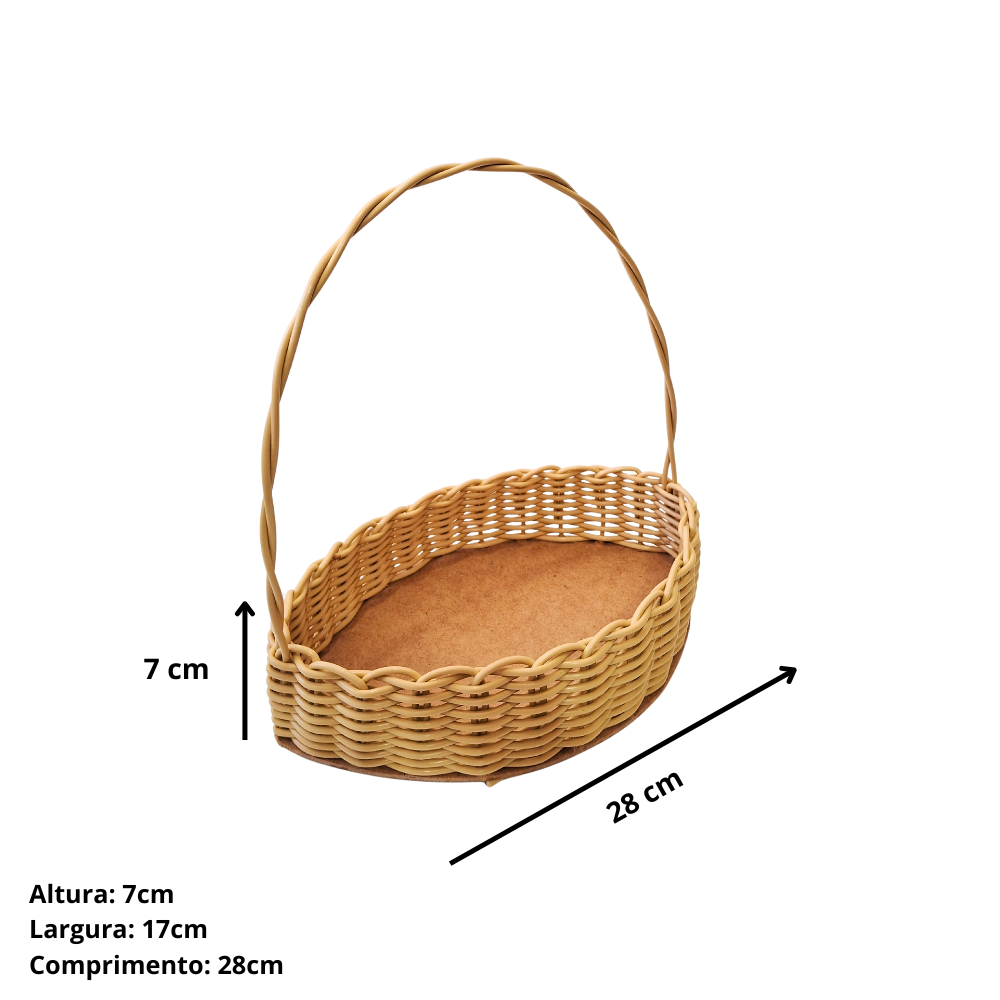 Cesta feita em formato de folha com fio sintetico.